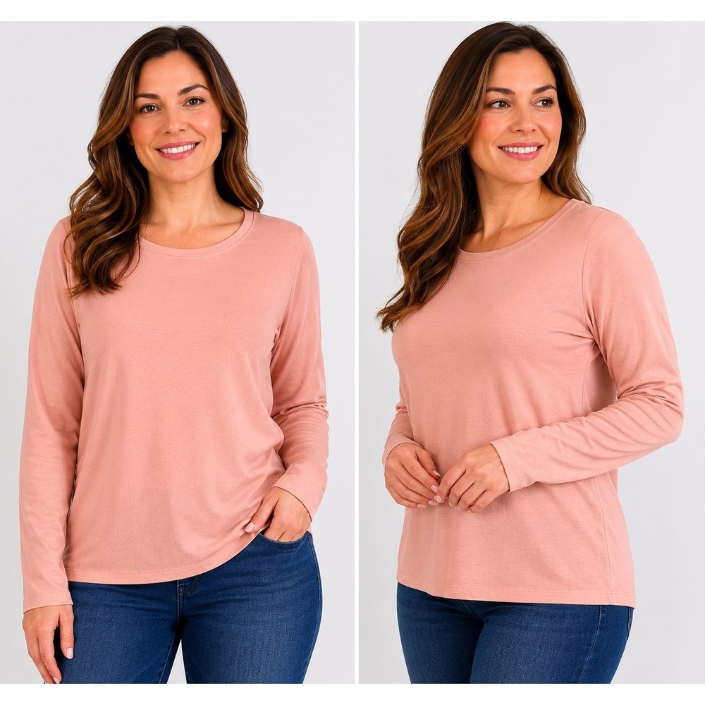 Talbots Womens XL Pink Long Sleeve Crew Neck 100% Cotton Tee Shirt NWT 275986